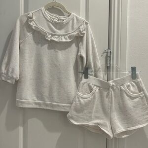 Janie and Jack Cream Ruffle Sweatshirt and Shorts Set